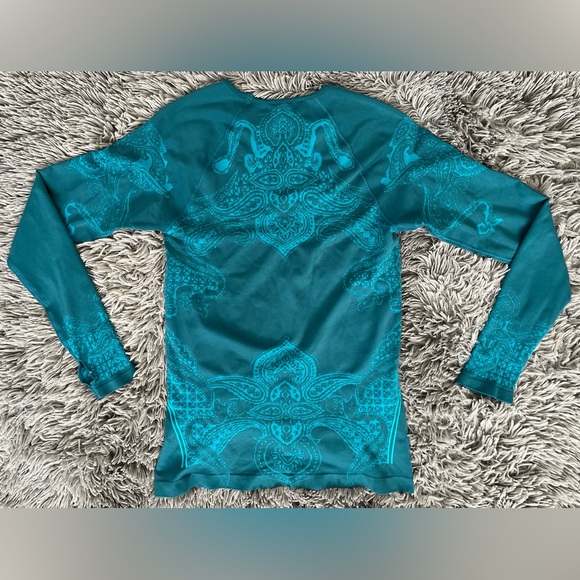 Athleta Turqoise Teal Moroccan Print Long Sleeve Performance Tee Top SZ: L - Picture 5 of 7